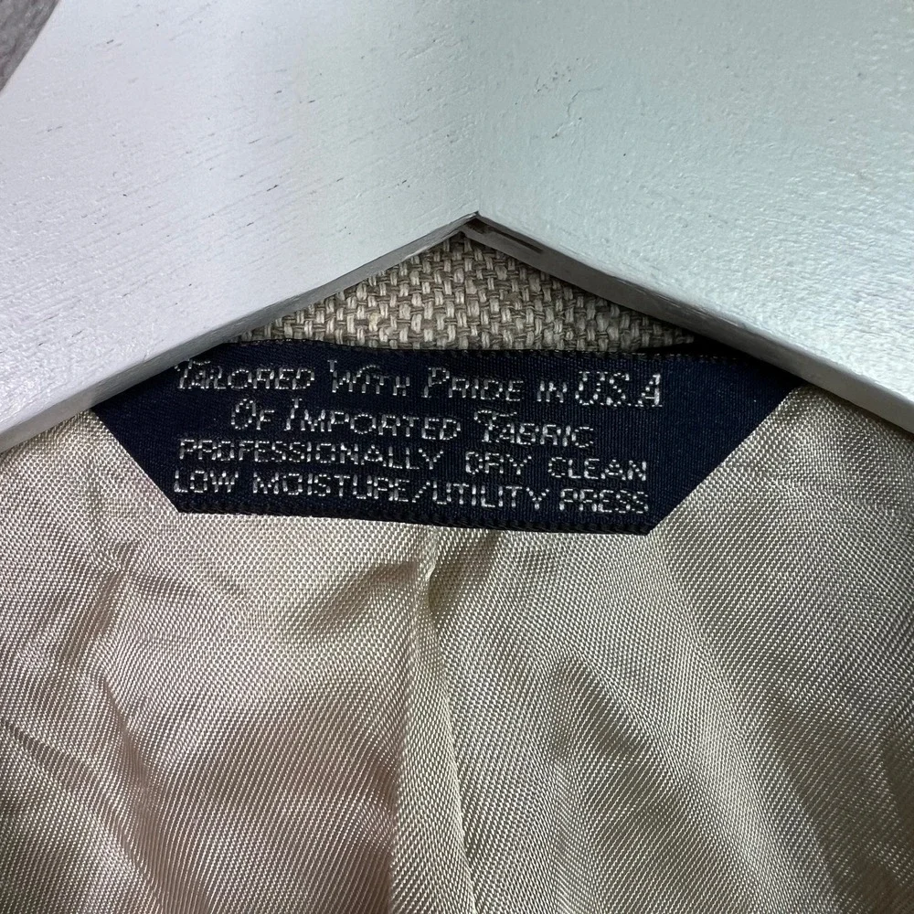 VTG 90s Lands' End Silk‎ Sport Coat Blazer Men 41R Beige Prep Coastal USA